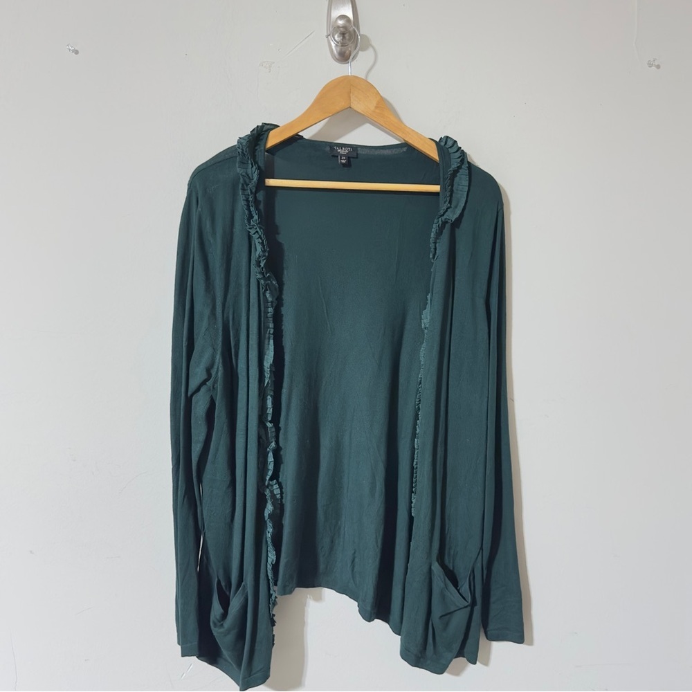 👉 albots Ruffle Trim Open Front CardiganWomen's Color: Dark Teal / Forest Green